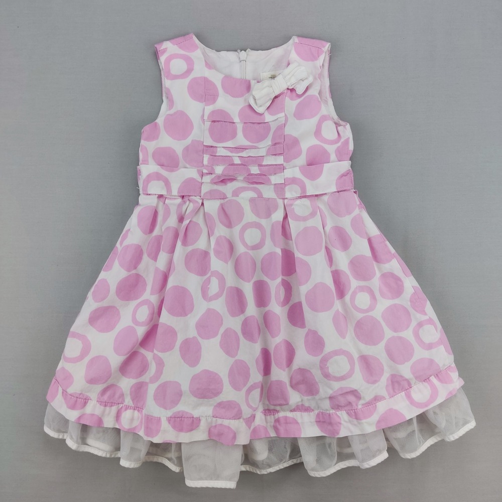 The Children's Place Dress Girls 3T Pink Polka Dot Bow Tulle Hem‎ Party Dress